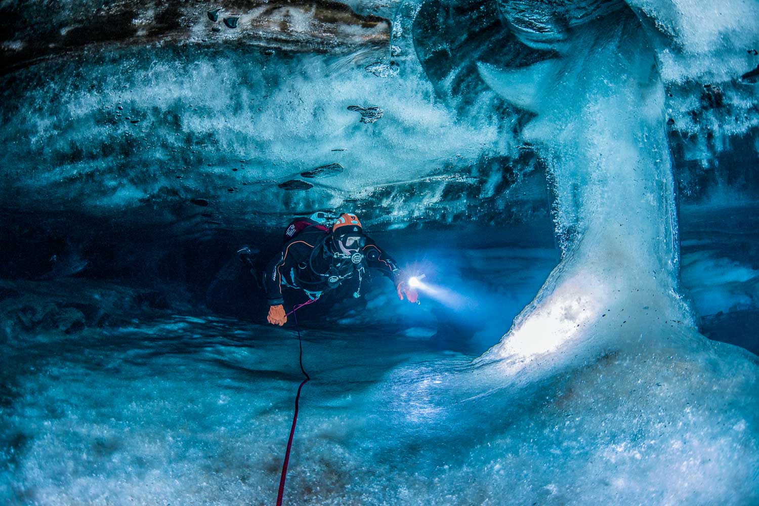 Byron Conroy has dived to a flooded ice cave in Langjokull